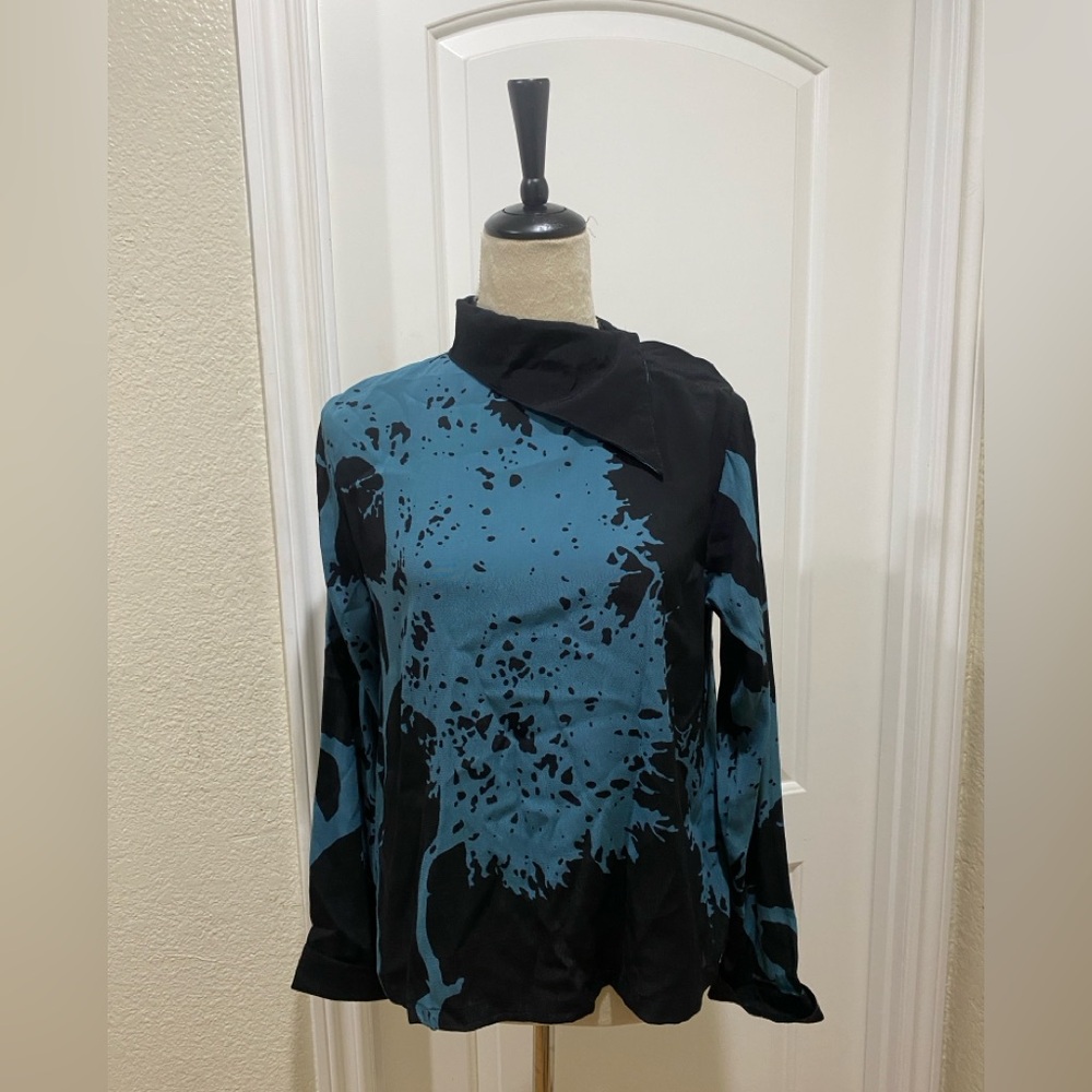 NWT Bel Kazan Elegant Women's Teal and Black Blouse
